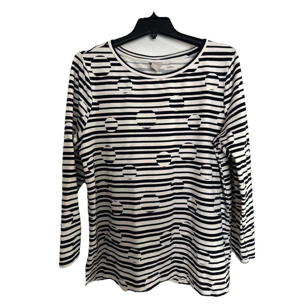 Chico's Zenergy Women’s Long Sleeve T-Shirt Size 3 Black And White Design